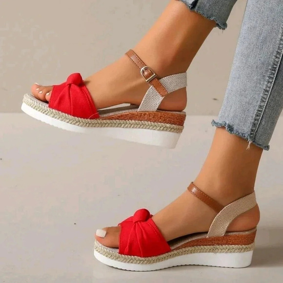 Summer Fashion Comfortable Chunky Heels Wedge Sandals With Knot Design - Picture 1 of 6
